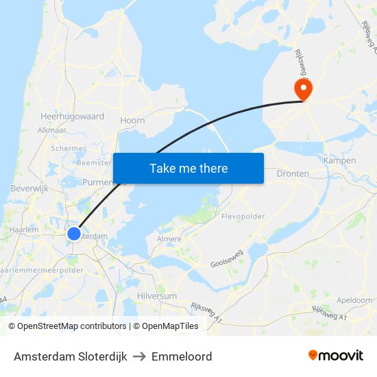 Amsterdam Sloterdijk to Emmeloord map