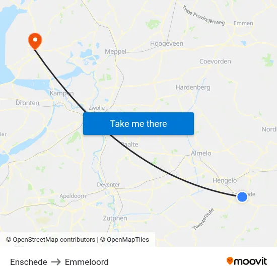 Enschede to Emmeloord map