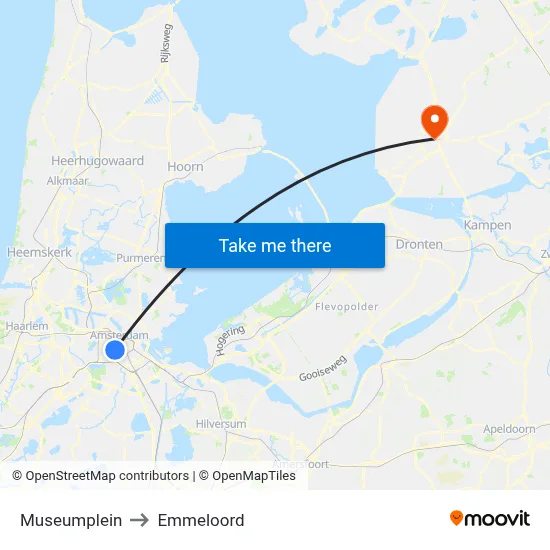 Museumplein to Emmeloord map