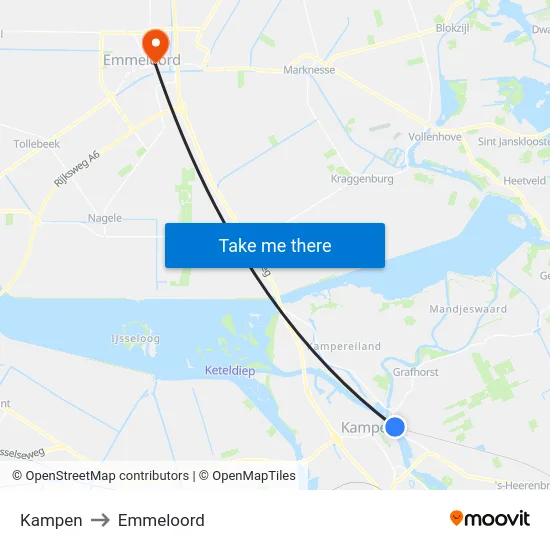 Kampen to Emmeloord map