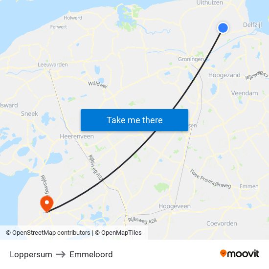 Loppersum to Emmeloord map