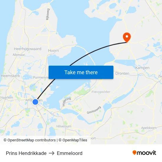 Prins Hendrikkade to Emmeloord map
