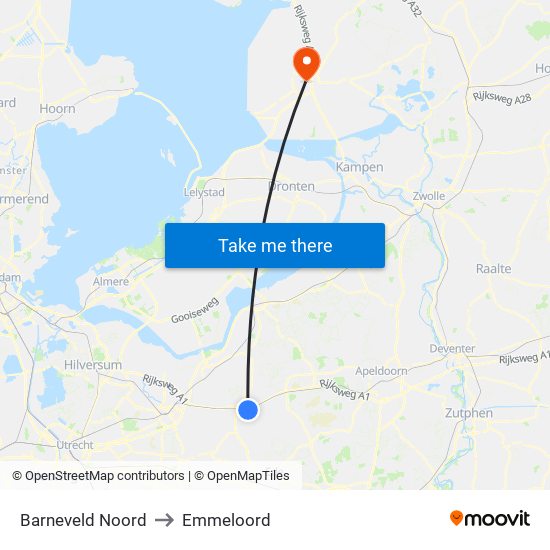 Barneveld Noord to Emmeloord map