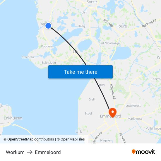 Workum to Emmeloord map