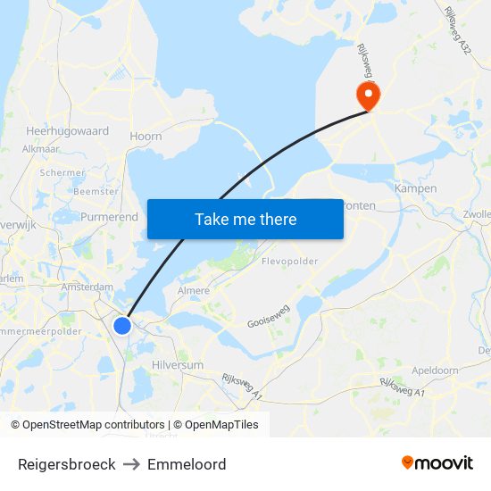 Reigersbroeck to Emmeloord map