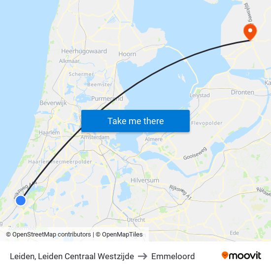 Leiden, Leiden Centraal Westzijde to Emmeloord map
