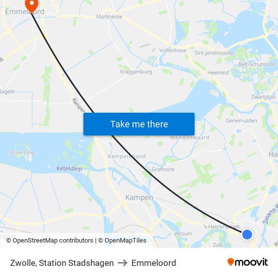 Zwolle, Station Stadshagen to Emmeloord map