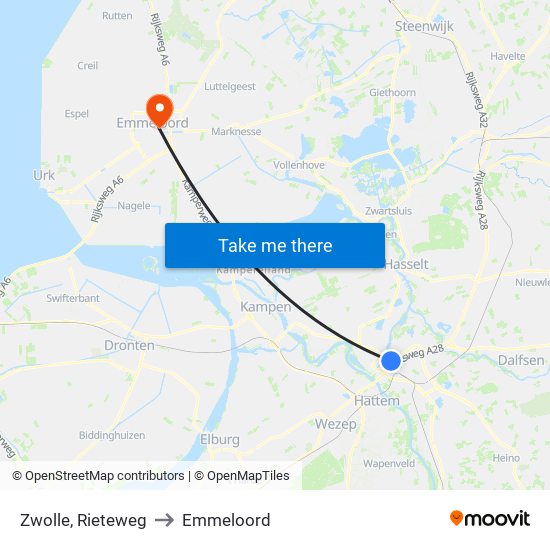 Zwolle, Rieteweg to Emmeloord map