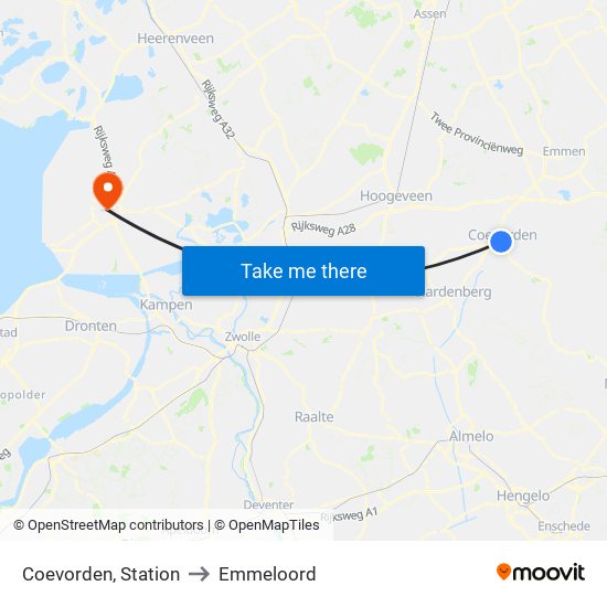 Coevorden, Station to Emmeloord map