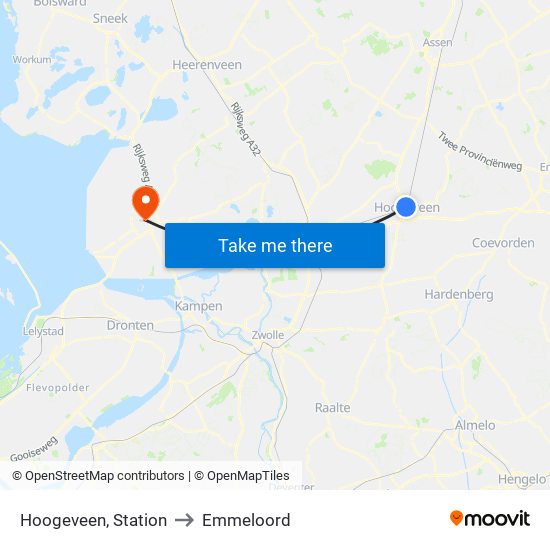 Hoogeveen, Station to Emmeloord map