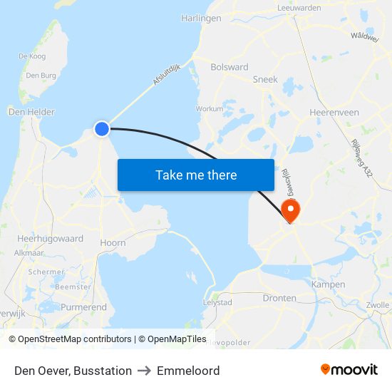 Den Oever, Busstation to Emmeloord map