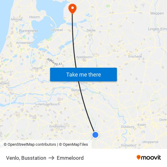 Venlo, Busstation to Emmeloord map