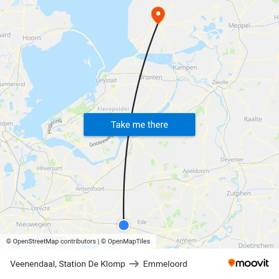 Veenendaal, Station De Klomp to Emmeloord map