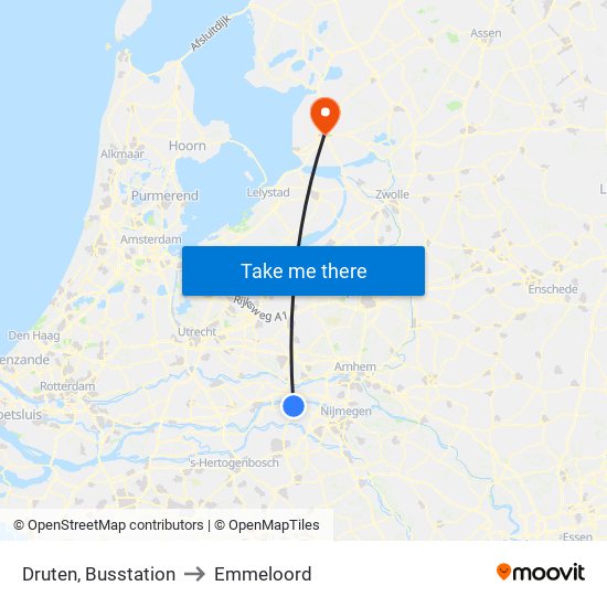 Druten, Busstation to Emmeloord map