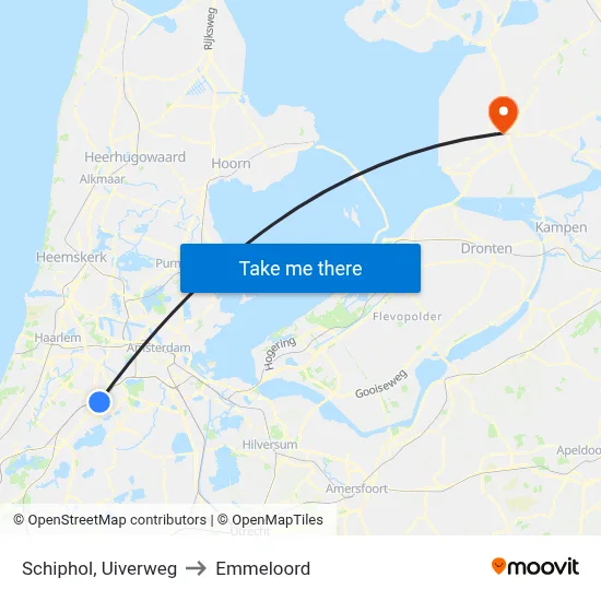 Schiphol, Uiverweg to Emmeloord map