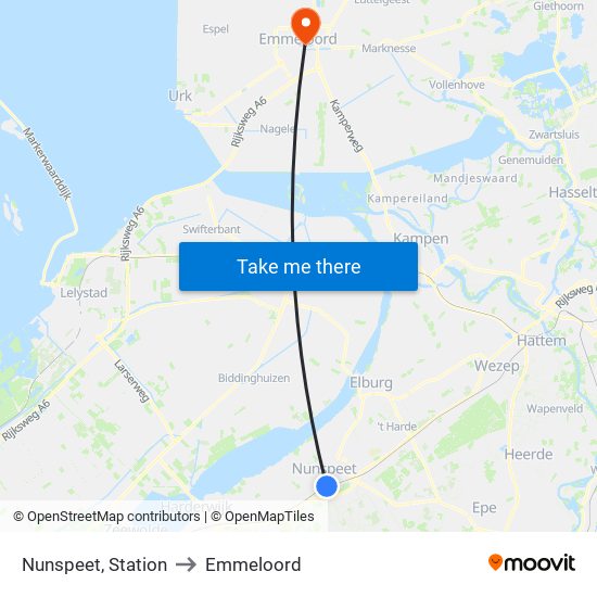 Nunspeet, Station to Emmeloord map