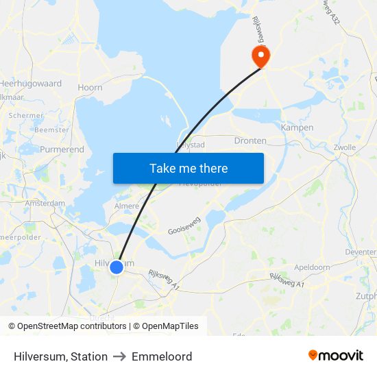 Hilversum, Station to Emmeloord map