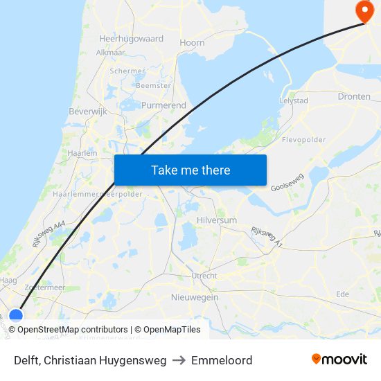 Delft, Christiaan Huygensweg to Emmeloord map