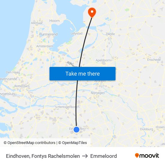 Eindhoven, Fontys Rachelsmolen to Emmeloord map