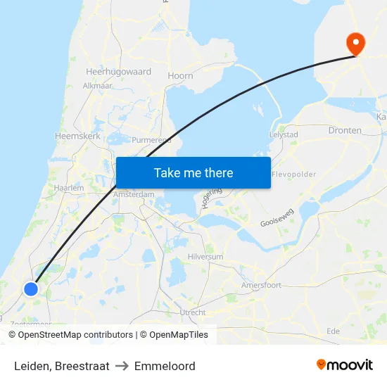 Leiden, Breestraat to Emmeloord map
