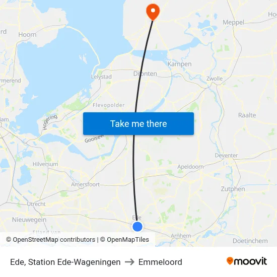 Ede, Station Ede-Wageningen to Emmeloord map
