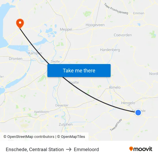 Enschede, Centraal Station to Emmeloord map