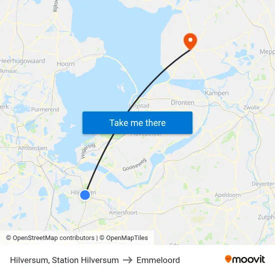 Hilversum, Station Hilversum to Emmeloord map