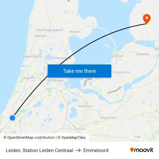 Leiden, Station Leiden Centraal to Emmeloord map