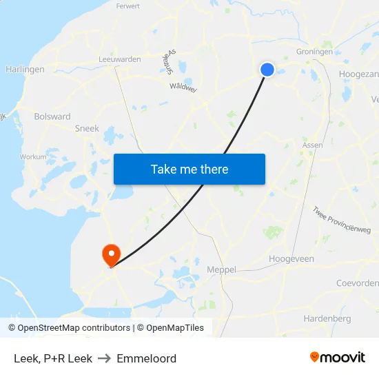Leek, P+R Leek to Emmeloord map