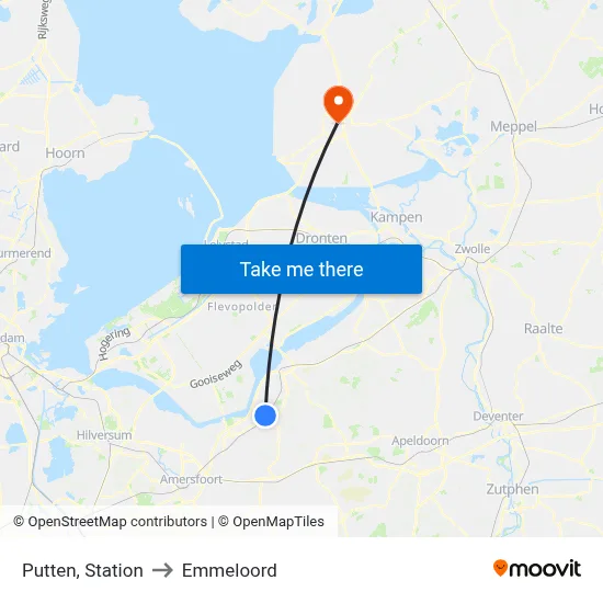 Putten, Station to Emmeloord map