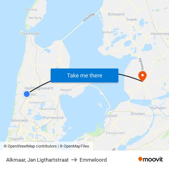 Alkmaar, Jan Ligthartstraat to Emmeloord map