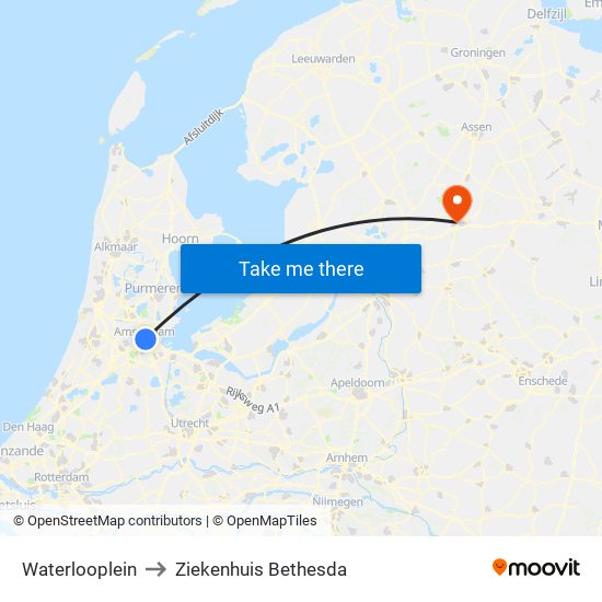 Waterlooplein to Ziekenhuis Bethesda map