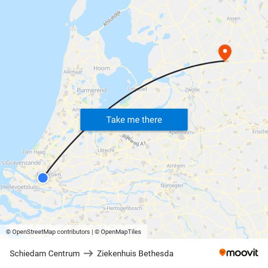 Schiedam Centrum to Ziekenhuis Bethesda map