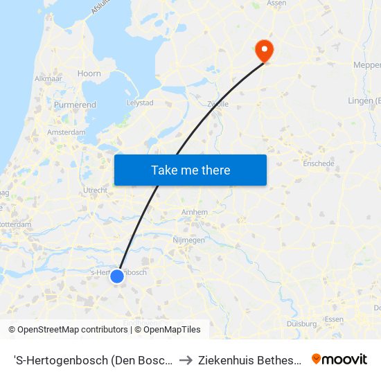 'S-Hertogenbosch (Den Bosch) to Ziekenhuis Bethesda map