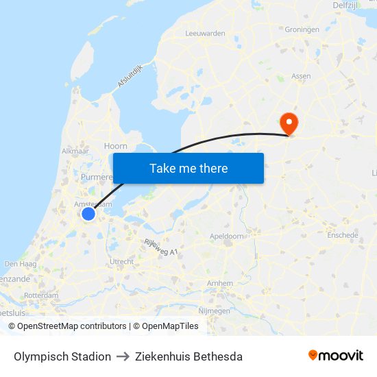 Olympisch Stadion to Ziekenhuis Bethesda map