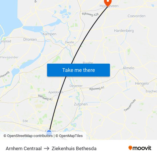 Arnhem Centraal to Ziekenhuis Bethesda map