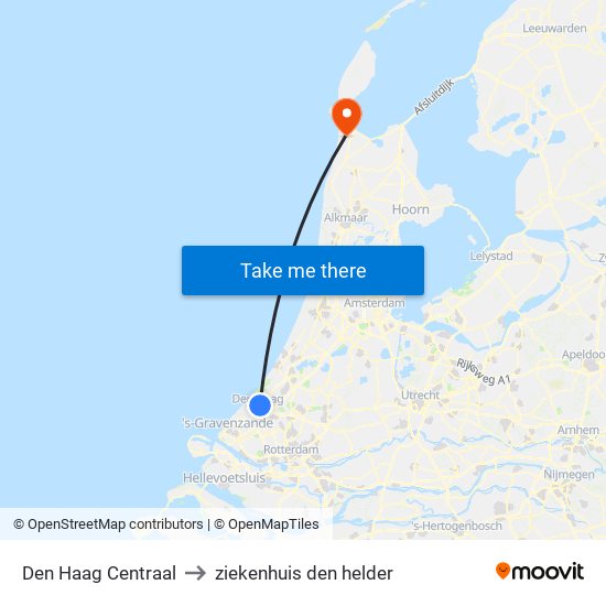 Den Haag Centraal to ziekenhuis den helder map
