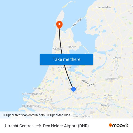 Utrecht Centraal to Den Helder Airport (DHR) map