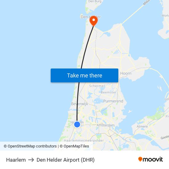 Haarlem to Den Helder Airport (DHR) map