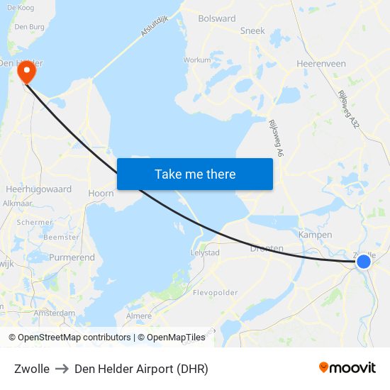 Zwolle to Den Helder Airport (DHR) map