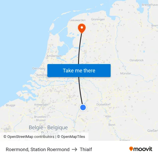 Roermond, Station Roermond to Thialf map