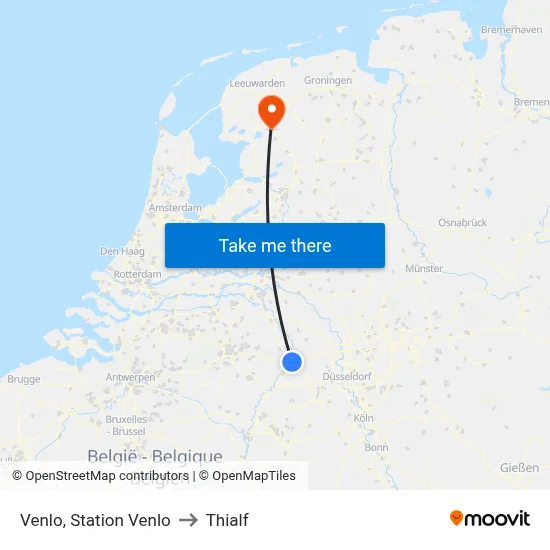 Venlo, Station Venlo to Thialf map
