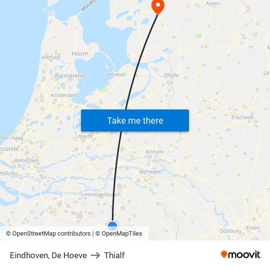 Eindhoven, De Hoeve to Thialf map