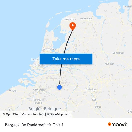 Bergeijk, De Paaldreef to Thialf map