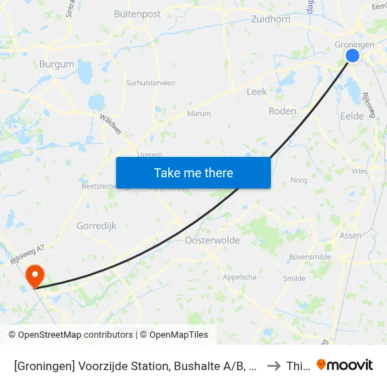 [Groningen] Voorzijde Station, Bushalte A/B, Stationsweg to Thialf map