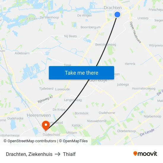Drachten, Ziekenhuis to Thialf map