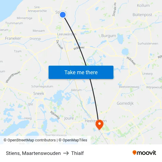 Stiens, Maartenswouden to Thialf map