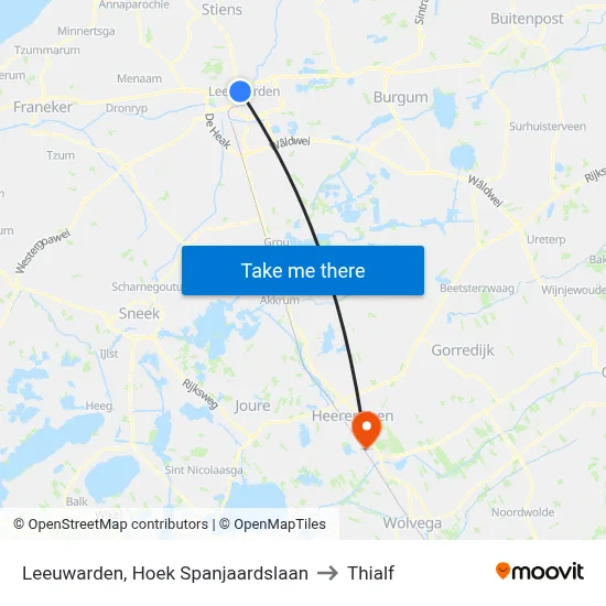 Leeuwarden, Hoek Spanjaardslaan to Thialf map