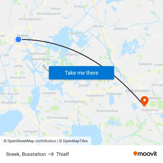 Sneek, Busstation to Thialf map