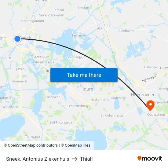 Sneek, Antonius Ziekenhuis to Thialf map
